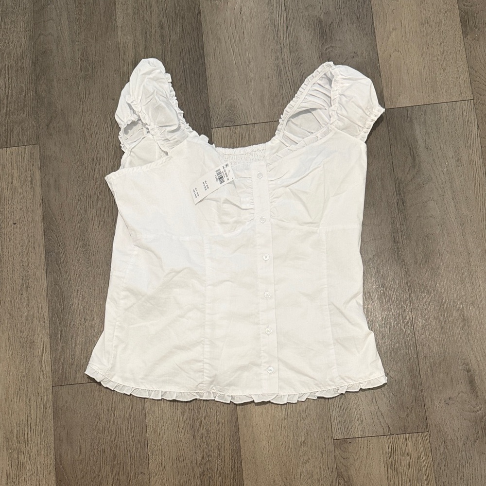 Hollister White Ruffle-Trim Button-Front Camisole